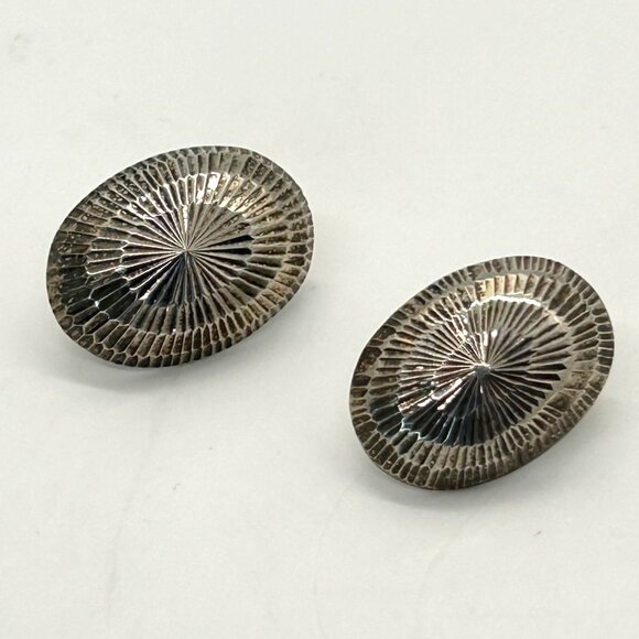 Estate Jewelry - Vintage Sterling Silver Pierced Earrings Oval Textured 925 Stamped 5.7 grams